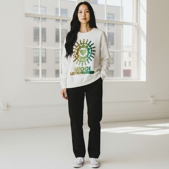 Gucci Love Parade Sequin Cotton Sweatshirt White NWT Oversized Small - Picture 9 of 9